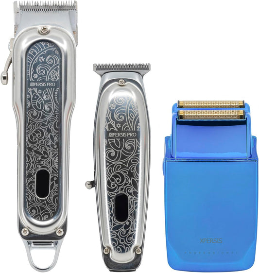 XPERSIS PRO Silver Barber Combo and Blue Foil Shaver