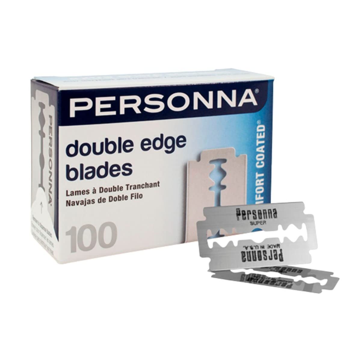 Personna DE Stainless Steel Double Edge Blades - 2.875" Length, 2" Width, 1.0625" Height, 100-Pack