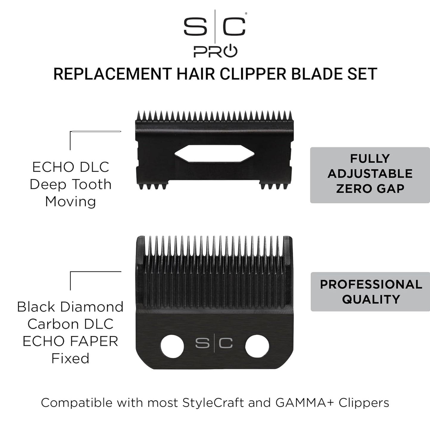 S|C Replacement ECHO Fixed DLC Hair Clipper Blade