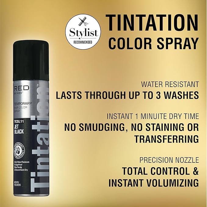 Red by Kiss Tintation Black Temporary Hair Color Spray Pack Of Two 2.82 oz each
