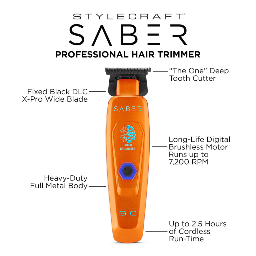 StyleCraft Saber Cordless Digital Brushless Motor Trimmer - Orange (SC421O)