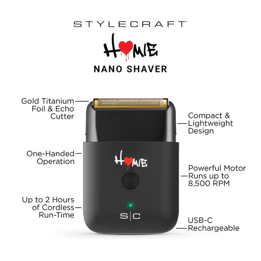StyleCraft Homie Nano Foil Shaver #SC817B – 8,500 RPM, 2-Hour Runtime