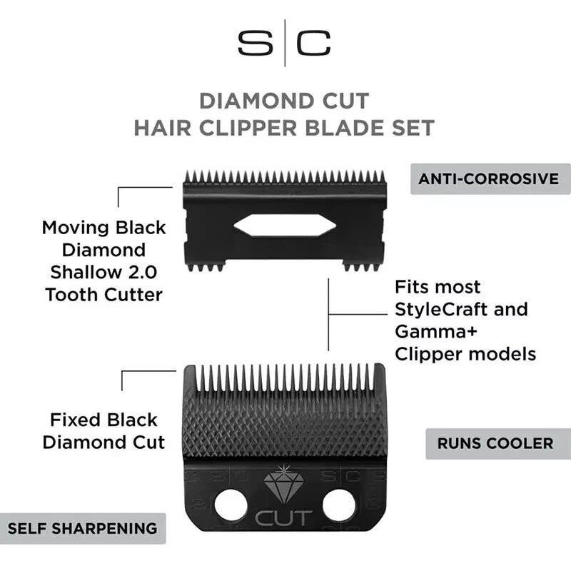 StyleCraft Diamond Cut DLC Fade Clipper Blade with DLC Shallow 2.0 Cutter SC540B