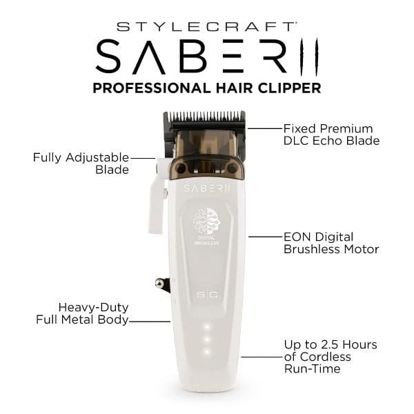 S|C Saber II Limited Edition Cordless Clipper White